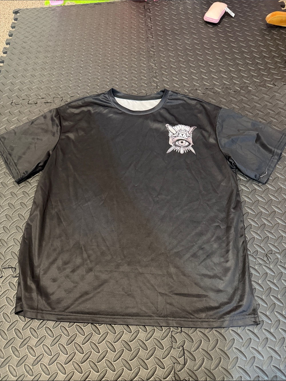 Black Graphic Short-Sleeve Men's Tee with Eye Emblem